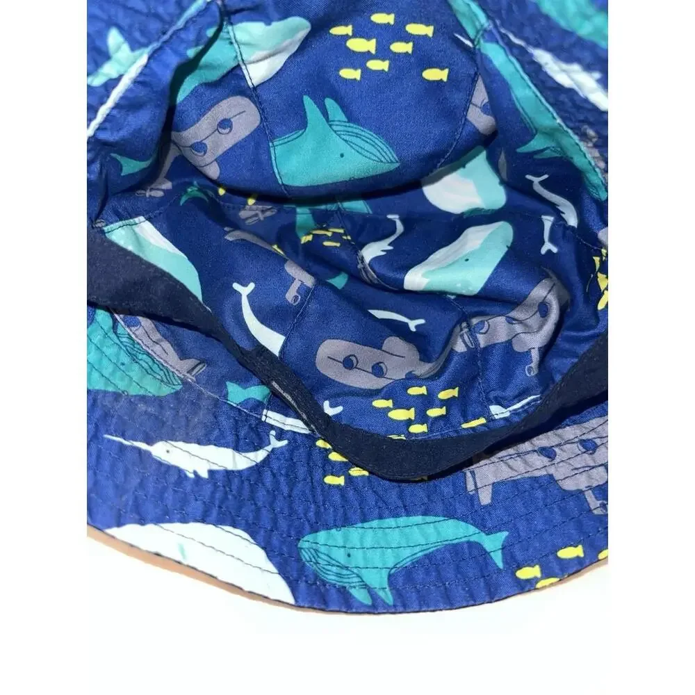 Reversible Ocean Print Bucket‎ Hat Submarines Whales Blue Toddler Size 2T-3T